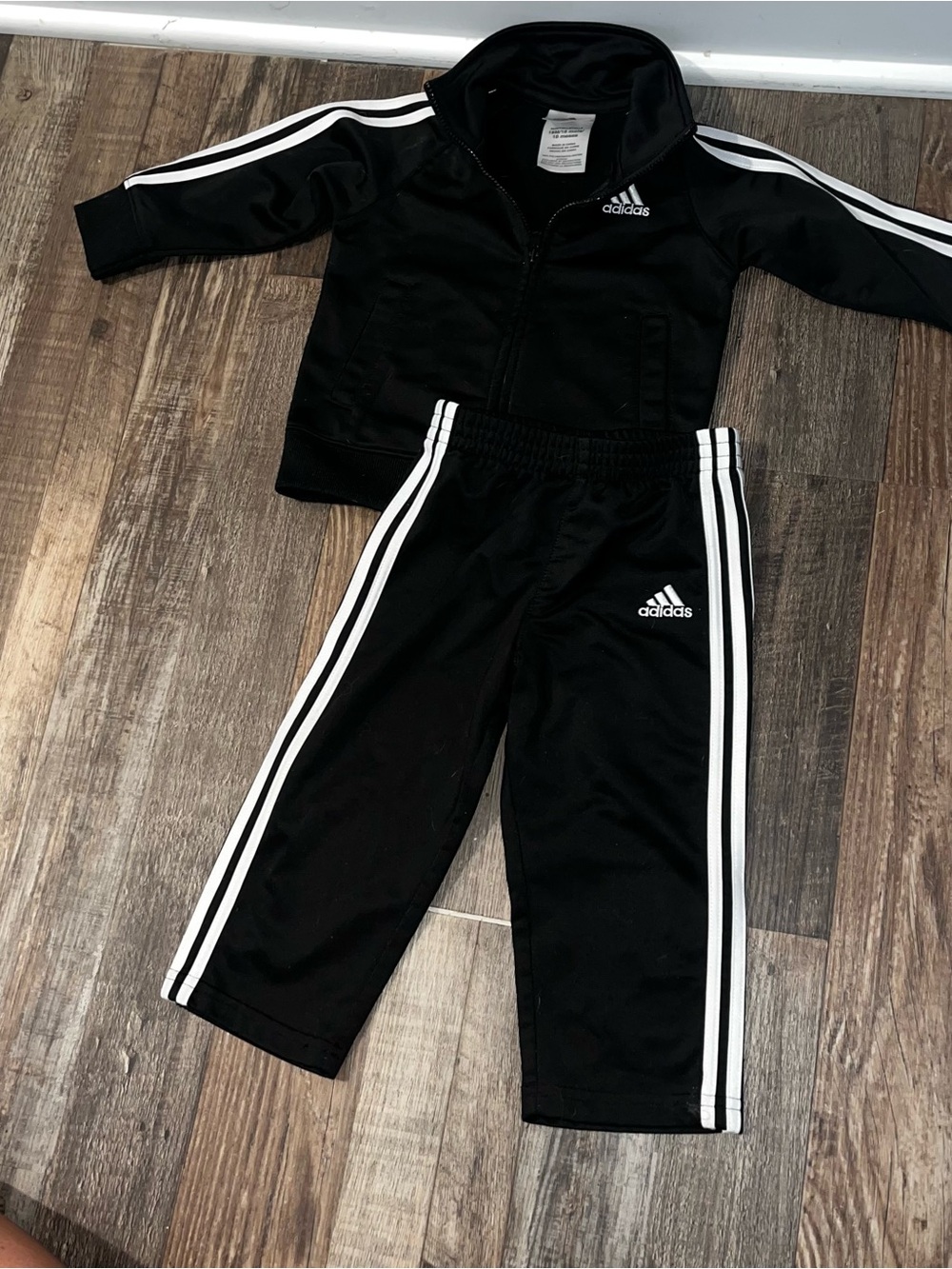 Adidas Kids Black Track Pants - Signature 3-Stripe sz 18 months